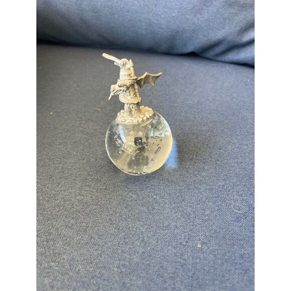 Pewter Dragon On Glass Ball Figurine Statue On Skull W/Red Eyes 3 1/2" Tall - Picture 1 of 3